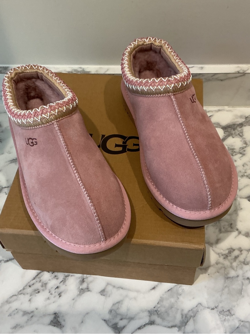 UGG Women's Dusty Pink Suede Cozy Slip-On Clogs